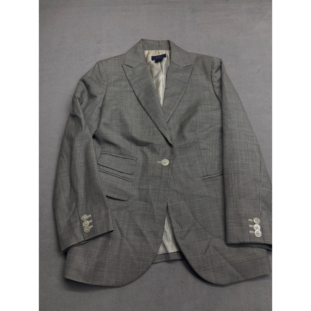Brooks Brothers 346 Womens Grey Glen Plaid 100% Wool Blazer Jacket Size 2